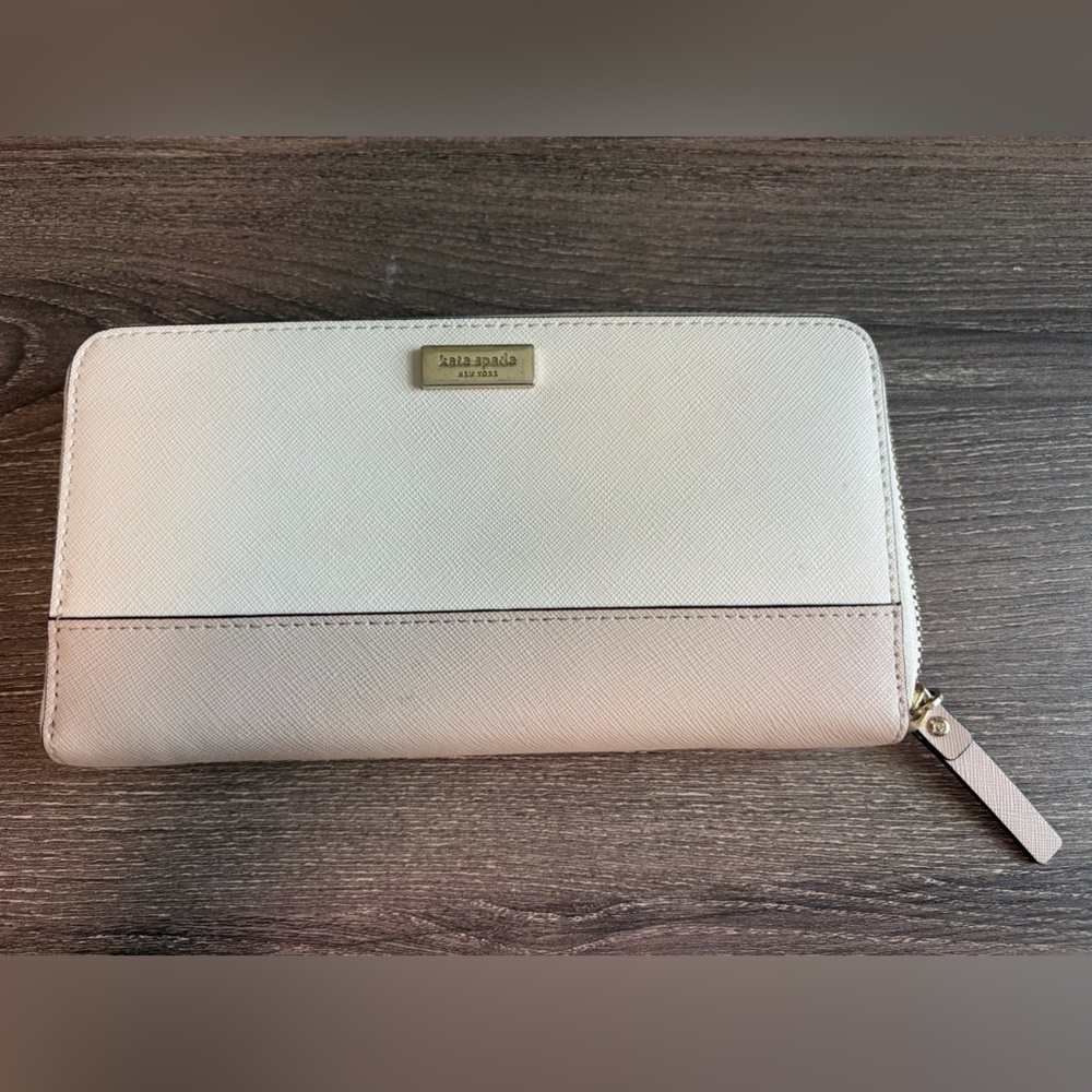Kate Spade zip around wallet cream and pink